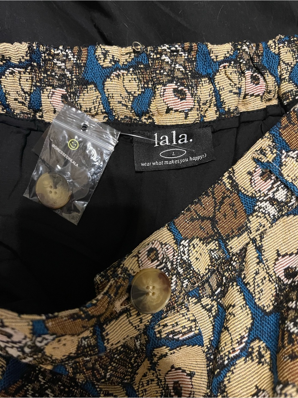 Dressed in LALA Printed Wide-Leg Trousers in Blue, Brown, Cream - Picture 2 of 4